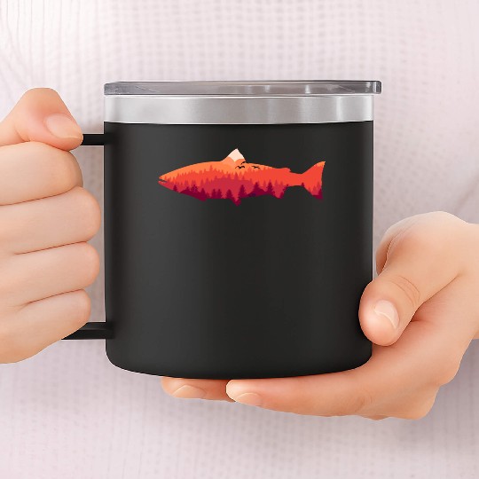 Trout Fly Fishing Nature Outdoor Fisherman 14oz Stainless Steel Tumblers