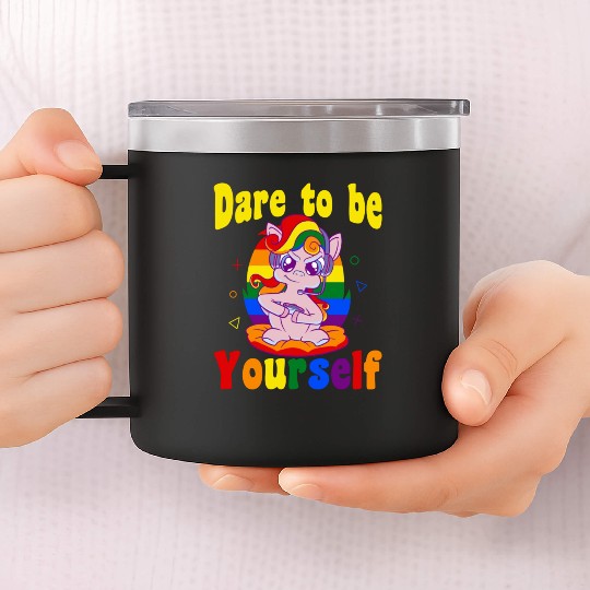 Dare to be Gaymer Lesbian Girl Gamer gift 14oz Stainless Steel Tumblers