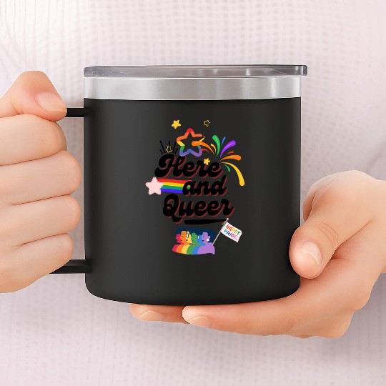 Here and Queer: Bold Pride Month 14oz Stainless Steel Tumblers for LGBTQ+