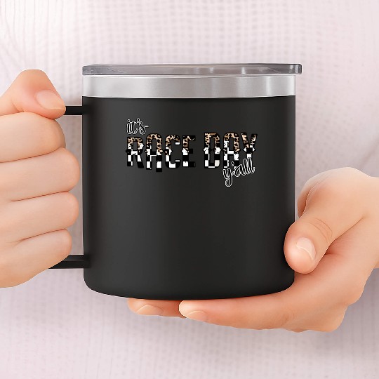 Leopard It'S Race Day Y'All Checkered Flag Racing 14oz Stainless Steel Tumblers