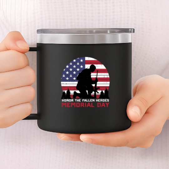 Honor The Fallen Heroes Memorial Day Us Flag 14oz Stainless Steel Tumblers