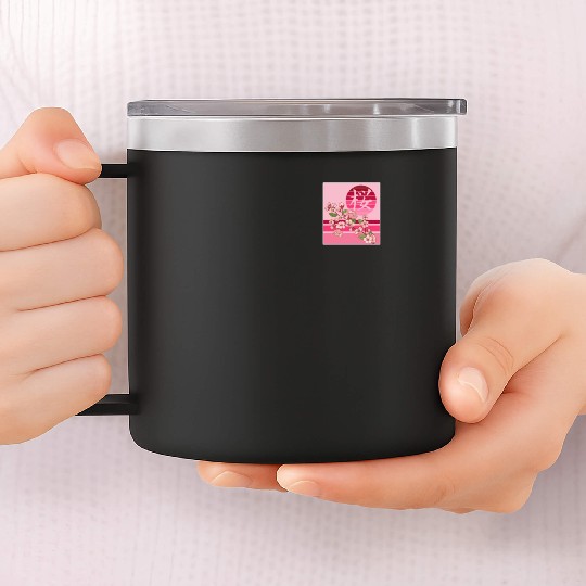 Cherry Blossom 14oz Stainless Steel Tumblers, Sakura Flowers Kanji Pocket