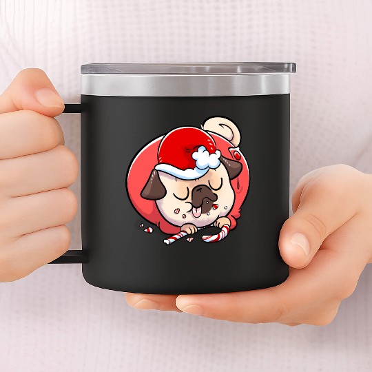 Pug Elf Candy Cane 14oz Stainless Steel Tumblers
