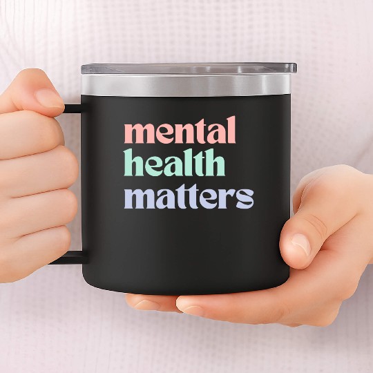 Mental Health Matters | Retro Quote Pastel Rainbow 14oz Stainless Steel Tumblers