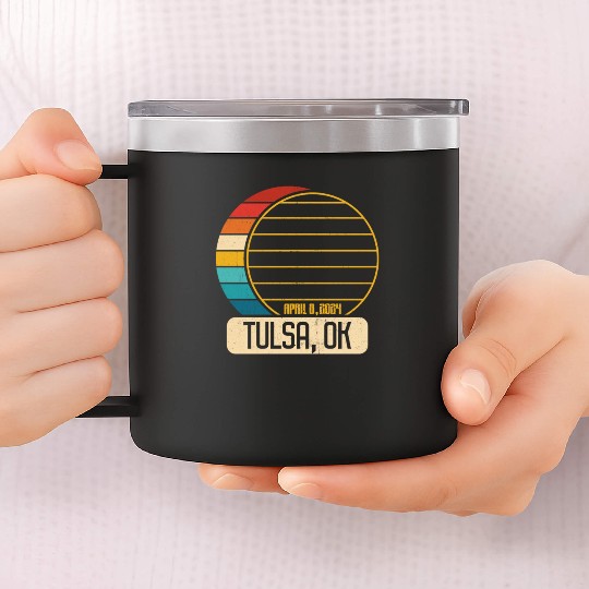 Total Solar Eclipse Oklahoma Tulsa April 28 2024Tu 14oz Stainless Steel Tumblers