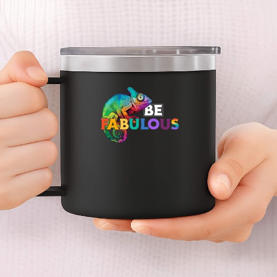 Be fabulous! with rainbow colored chameleon 14oz Stainless Steel Tumblers