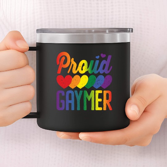 Proud Gaymer Gay Pride Lesbian Rainbow Flag 14oz Stainless Steel Tumblers