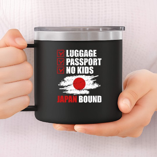 Luggage Passport No Kids Japan Bound Vacation 14oz Stainless Steel Tumblers