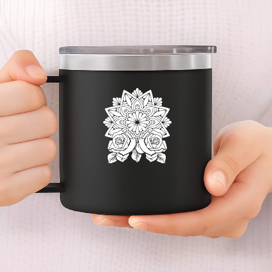 Rose Gardening Mandala 14oz Stainless Steel Tumblers