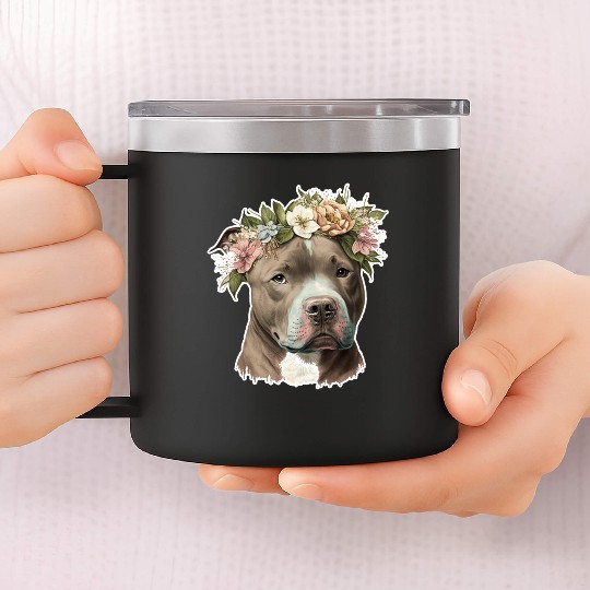 pit bull with flower crown 14oz Stainless Steel Tumblers