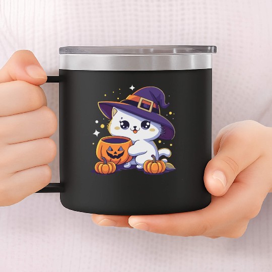 Cute Cat Halloween 3 14oz Stainless Steel Tumblers