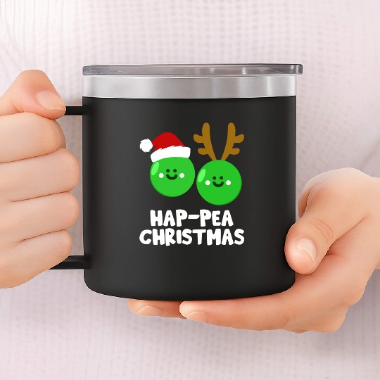 Hap-Pea Christmas Funny Vegetable Vegan Food Pun 14oz Stainless Steel Tumblers