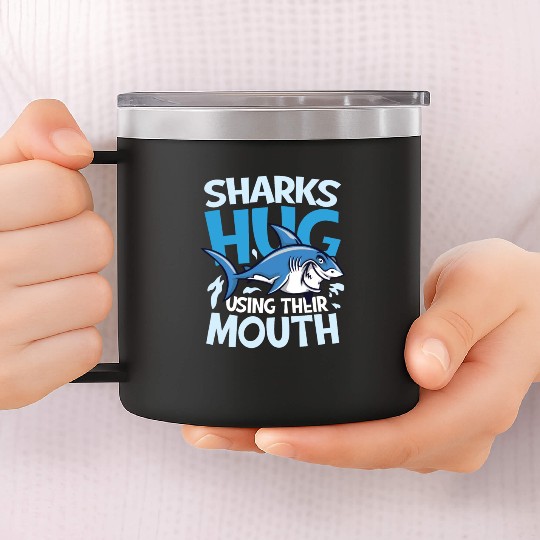 Sharks Hug Using Their Mouth for a Surfer Shark 14oz Stainless Steel Tumblers