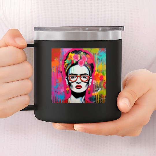 Frida Kahlo style urban art colorfull graffiti 14oz Stainless Steel Tumblers