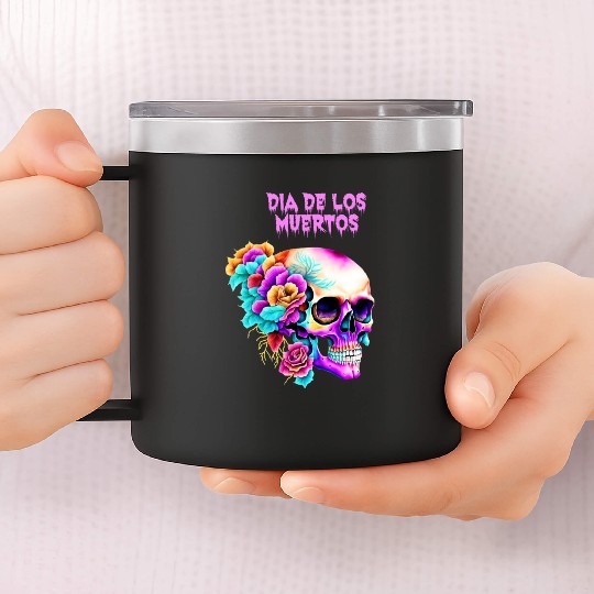 Vintage Dia de los Muertos Art Design Sugar Skull 14oz Stainless Steel Tumblers
