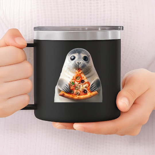 Seerobbe enjoys pizza 14oz Stainless Steel Tumblers