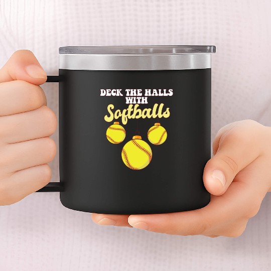 Softball Player Catcher Christmas Balls Deck The 14oz Stainless Steel Tumblers
