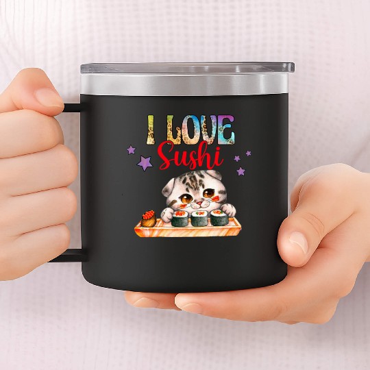 I love Sushi - Cat sushi 14oz Stainless Steel Tumblers