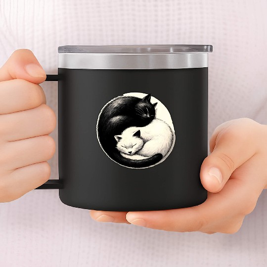 Yin and yang cats sleeping 14oz Stainless Steel Tumblers