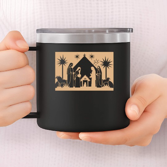 Nativity Scene with Mary Joseph Baby Jesus 14oz Stainless Steel Tumblers