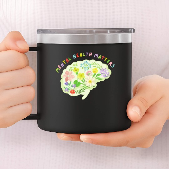Mental Health Matters Floral Mind Nature Brain 14oz Stainless Steel Tumblers