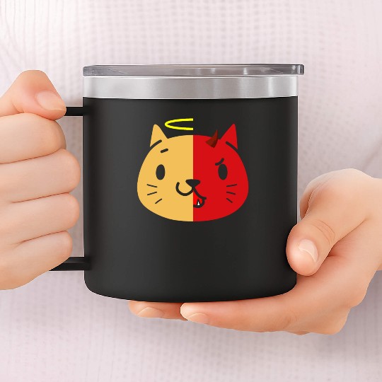 Two Face Cat Angel And Devil 14oz Stainless Steel Tumblers