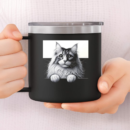 More Treats persian 1- Cute realistic cat drawing 14oz Stainless Steel Tumblers