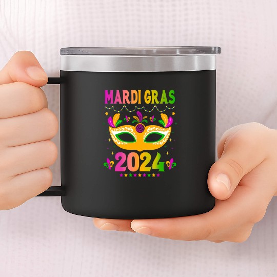 Mardi Gras 2024 Funny Mardi Gras Mask Costume 14oz Stainless Steel Tumblers