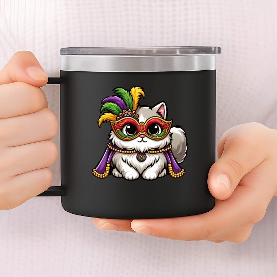 Mardi Gras Persian Cat, Masked Cat Costume 14oz Stainless Steel Tumblers