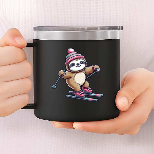 Sloth Ski Winter Vacation Skier 14oz Stainless Steel Tumblers