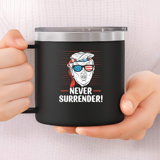 Trump Never Surrender Mug Shot 14oz Stainless Steel Tumblers