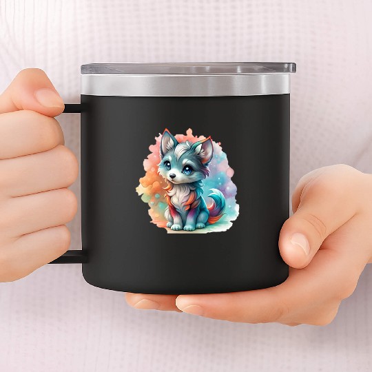 Cute Chibi Grey Wolf For Wolf Lovers 14oz Stainless Steel Tumblers