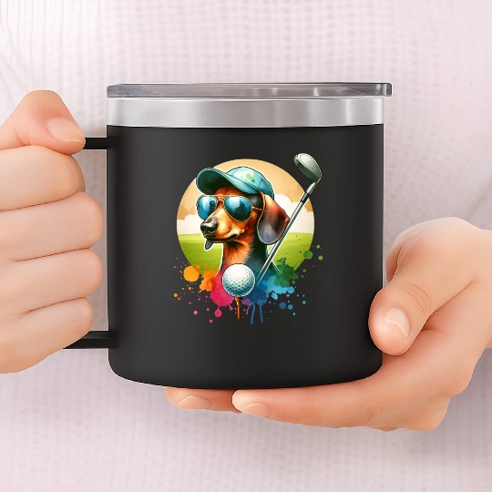 Cool Golf Player Dachshund Wiener Dog Design 14oz Stainless Steel Tumblers
