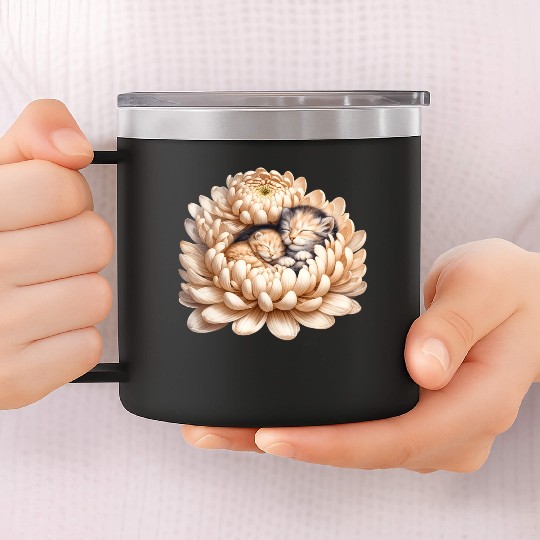 Kittens Sleeping In Flower 14oz Stainless Steel Tumblers