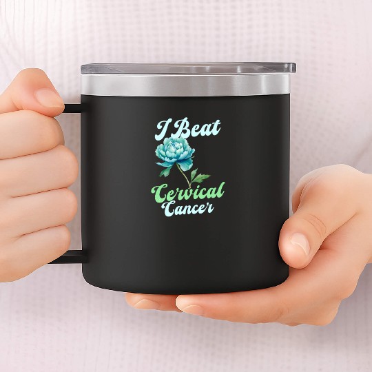 Cervical Cancer Awareness I Beat Cervical Cancer 14oz Stainless Steel Tumblers