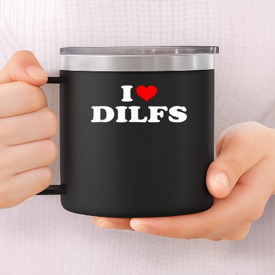 Funny I Love DILFs I heart DILFs Red Heart Cool 14oz Stainless Steel Tumblers