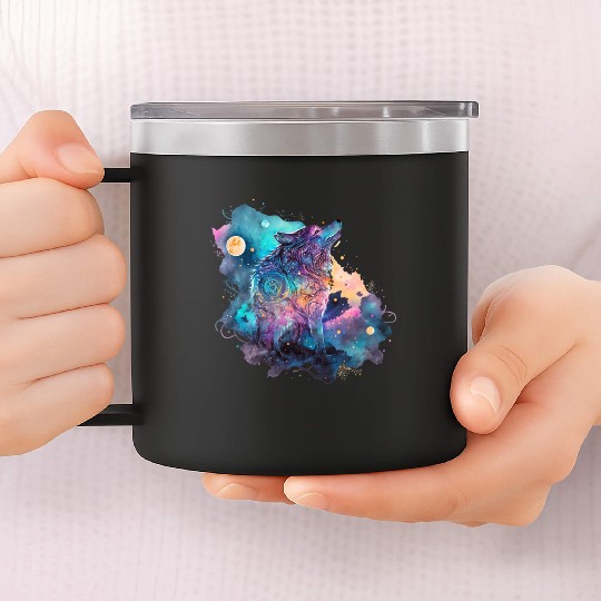 Wolf Print, Cosmic Wolves, Animal Print, Cosmos 14oz Stainless Steel Tumblers