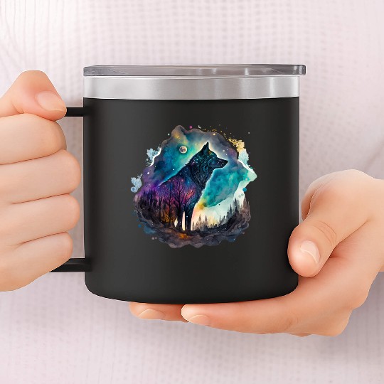 Wolf Print, Cosmic Wolves, Animal Print, Cosmos 14oz Stainless Steel Tumblers