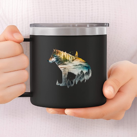 Wolf Print, Cosmic Wolves, Animal Print, Cosmos 14oz Stainless Steel Tumblers