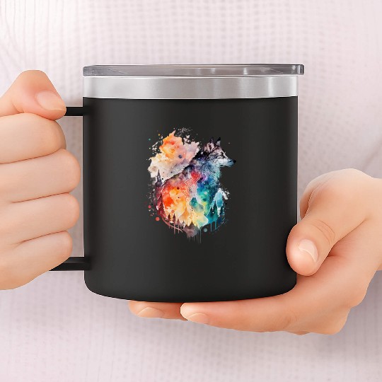 Wolf Print, Cosmic Wolves, Animal Print, Cosmos 14oz Stainless Steel Tumblers
