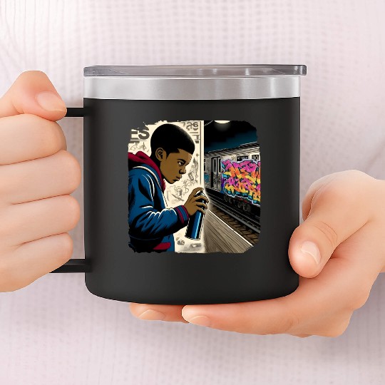 AI Teen in Underground Subway Layup -Masked Border 14oz Stainless Steel Tumblers