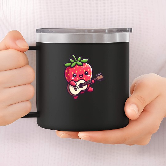cute strawberry with guitar 14oz Stainless Steel Tumblers