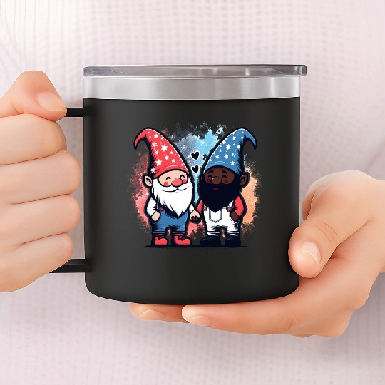 Gnome America Patriotic Whitey Melanin Gay Pride 14oz Stainless Steel Tumblers