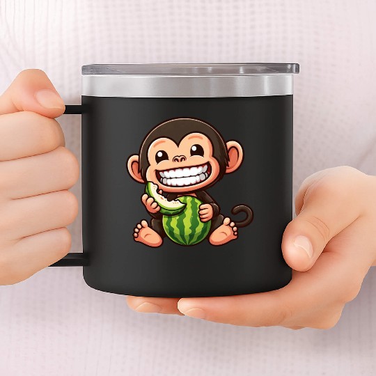 Monkey chimpanzee melon watermelon honeydew melon 14oz Stainless Steel Tumblers