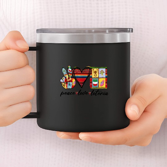 Peace Love Loteria Serape Mexican Bingo Card 14oz Stainless Steel Tumblers