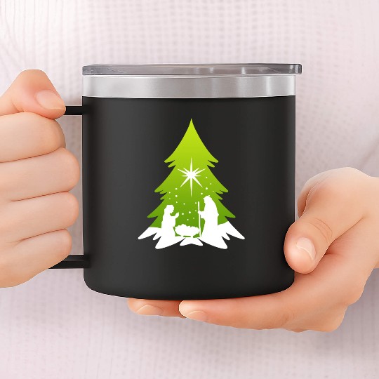 Christmas Tree Nativity Scene Artist 14oz Stainless Steel Tumblers