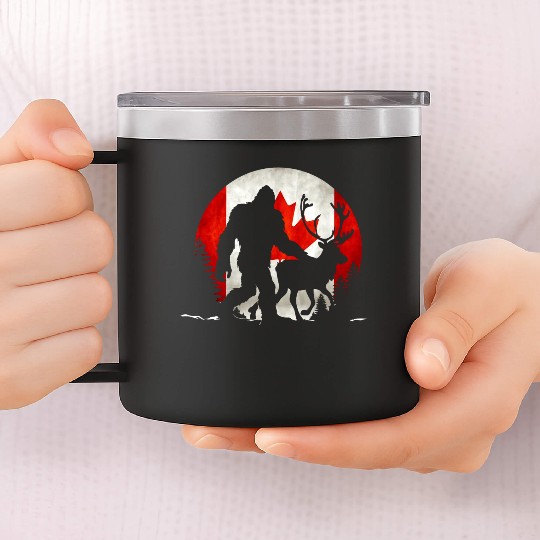 Canadian bigfoot & Reindeer Deer Retro Canada Day 14oz Stainless Steel Tumblers