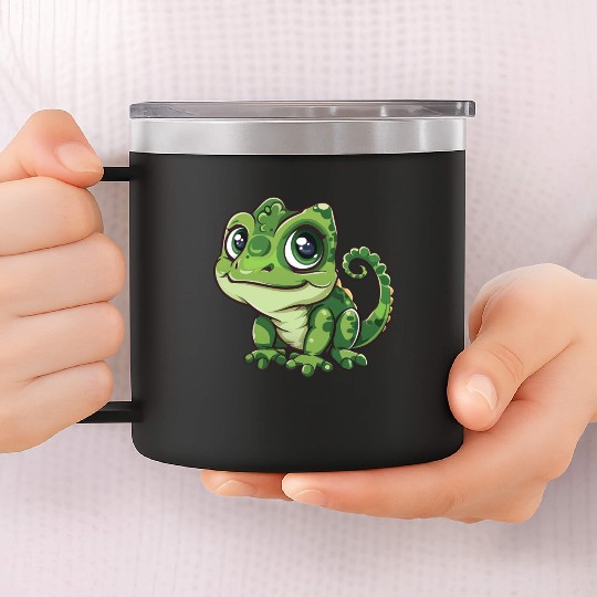 Adorable Wide-Eyed Green Chameleon 14oz Stainless Steel Tumblers