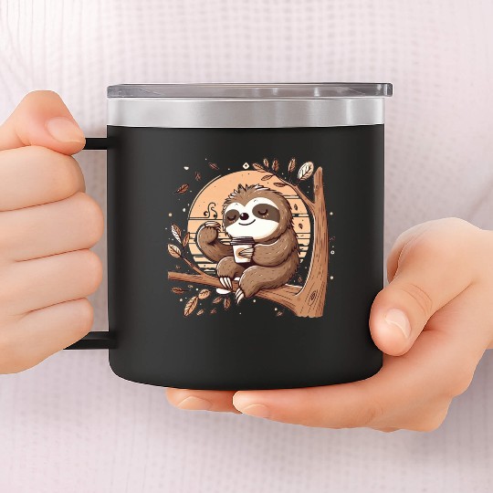 Sloth Drinking Coffee 14oz Stainless Steel Tumblers