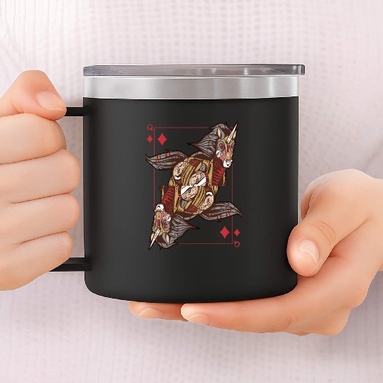 Unicorn steampunk card game Queen of Diamonds Poke 14oz Stainless Steel Tumblers
